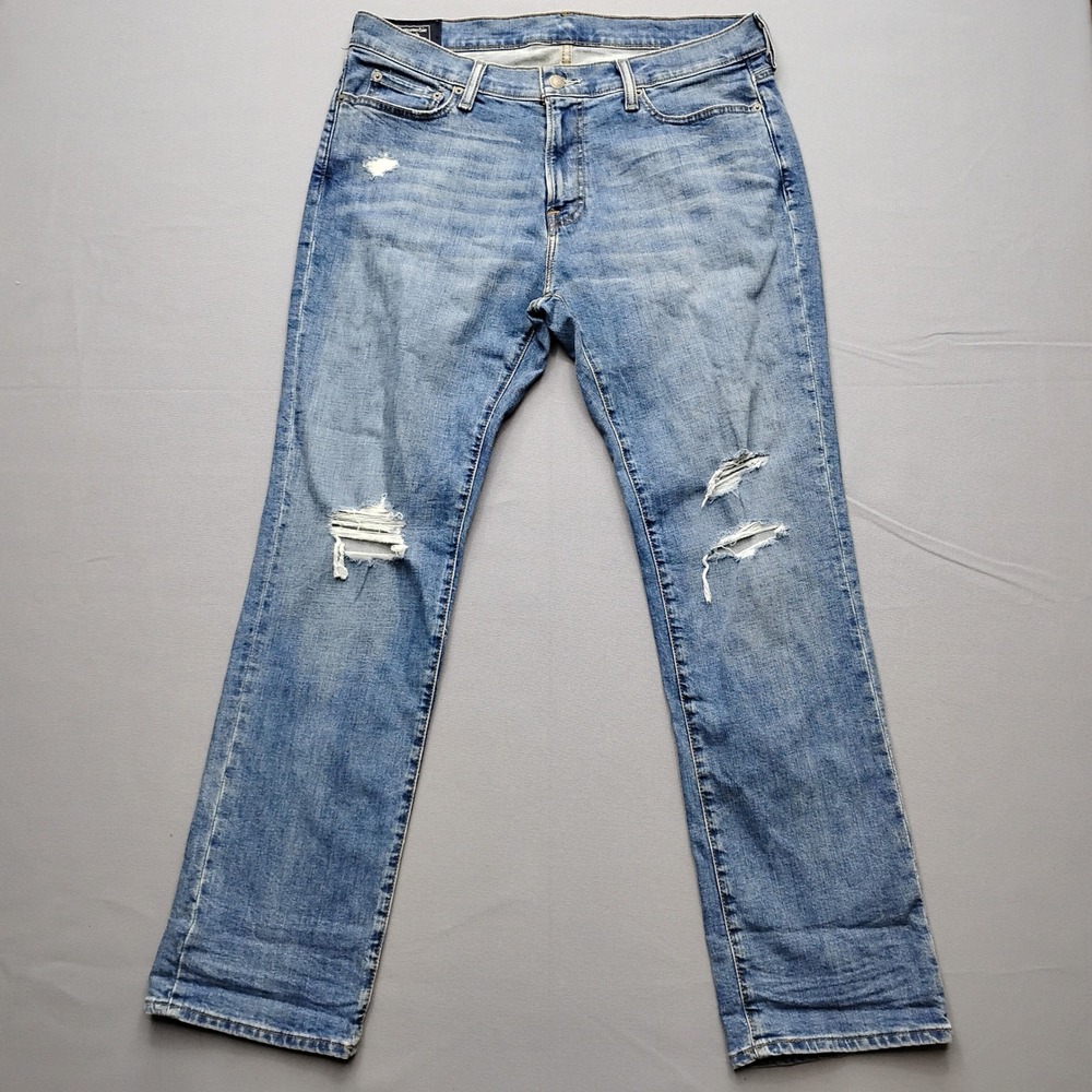 Abercrombie‎ & Fitch Rustin Athletic Skinny Distressed Blue Jeans Men 34x32 2865